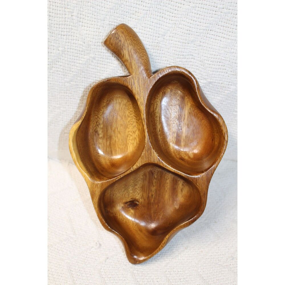 Monkey Pod Wood Leaf Serving Tray Divided 3 Sections (Pre-Owned)